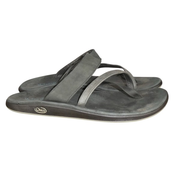 Chaco Shoes - Chaco Womens 10 Leather‎ Flip Flop Sandals Black J103650 Strappy Comfort Beach